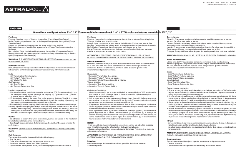 Page 1 de la notice Manuel utilisateur AstralPool Classic