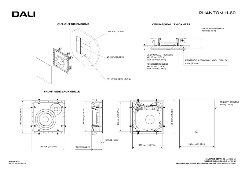 Page 1 de la notice Dessin technique Dali Phantom H-60