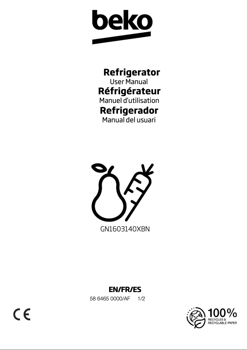 Page 1 de la notice Manuel utilisateur Beko GN1603140XBN