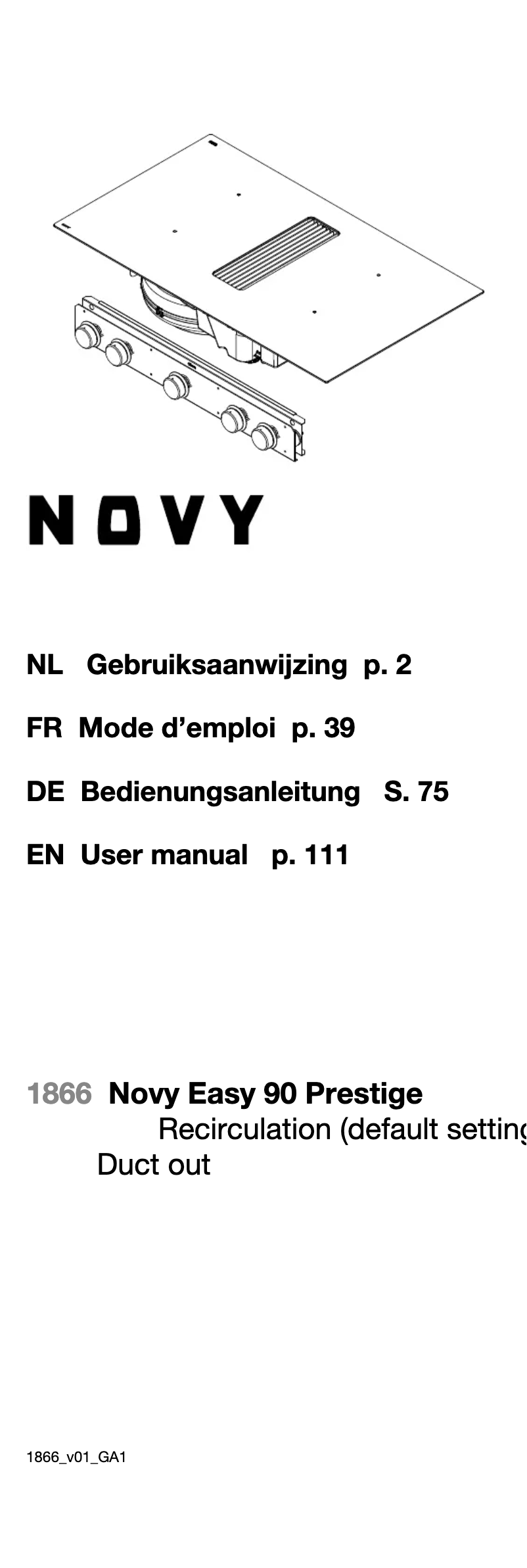 Page 1 de la notice Manuel utilisateur Novy Easy Pro Prestige 1866
