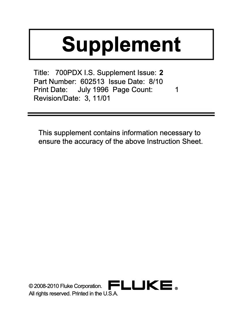 Page 1 de la notice Mode d'emploi Fluke 700PD4