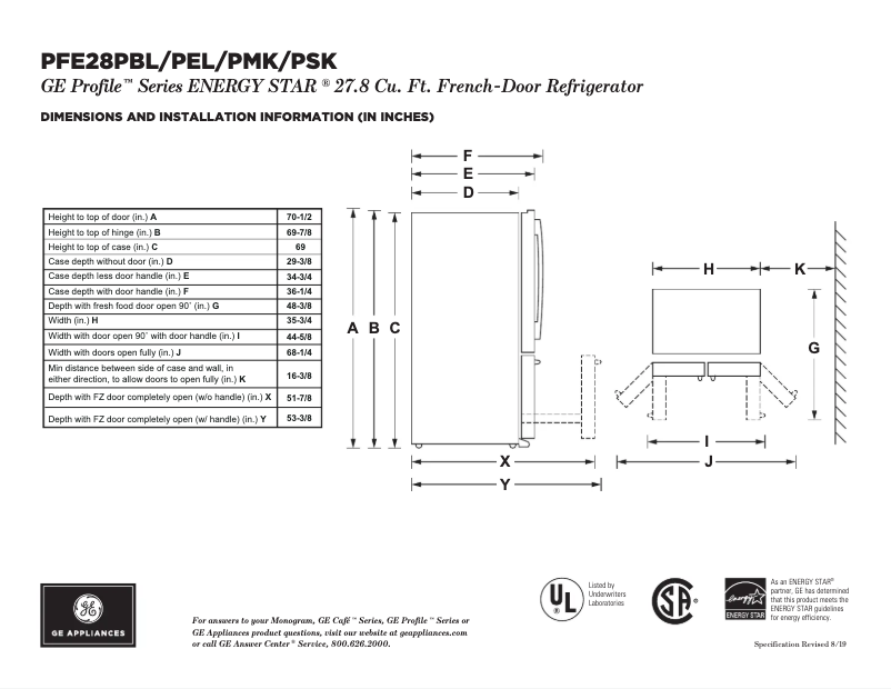 Página 1 del manual Ficha técnica GE Profile PFE28PELDS