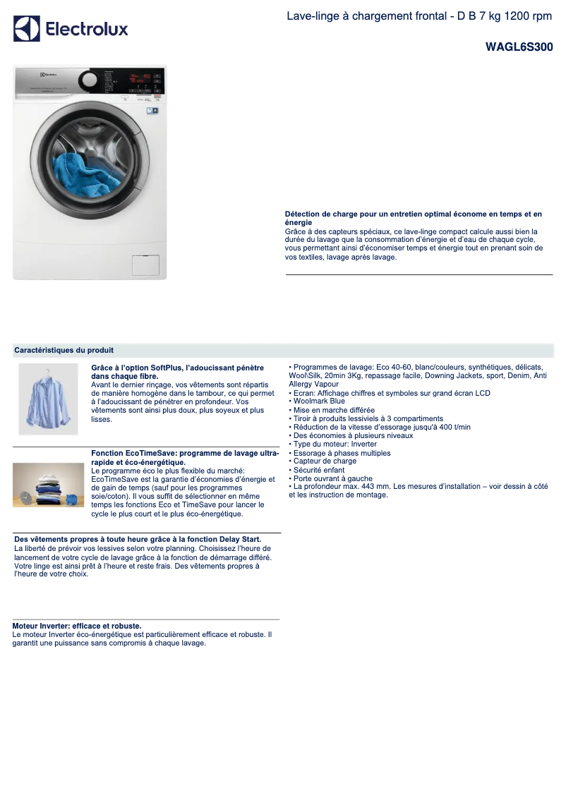 Página 1 del manual Ficha técnica Electrolux WAGL6S300