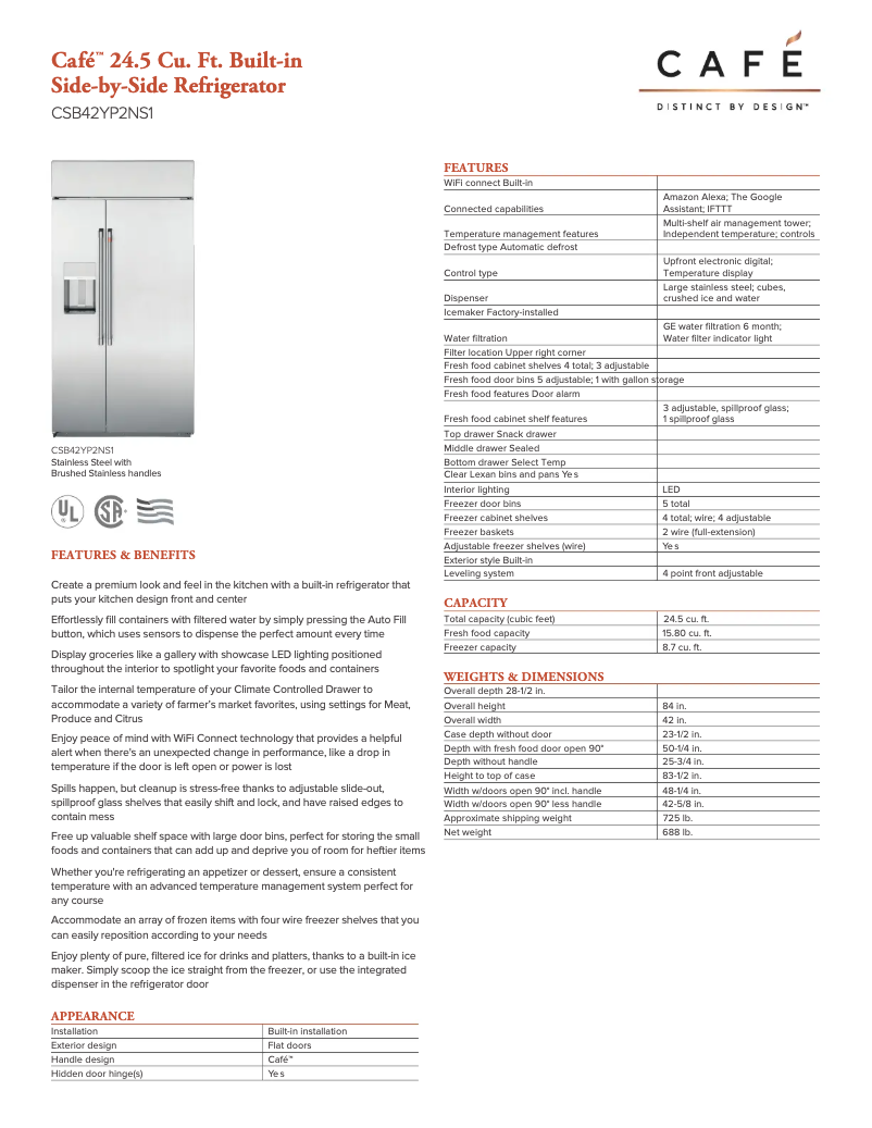 Página 1 del manual Ficha técnica GE CSB42YP2NS1