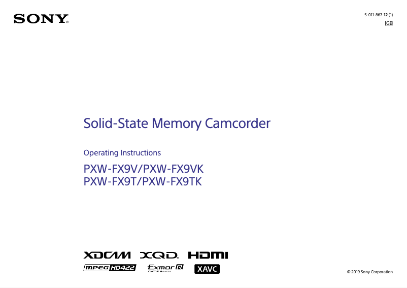 Page 1 de la notice Manuel utilisateur Sony PXW-FX9