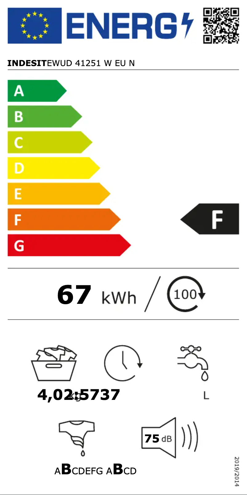 Página 1 del manual Etiqueta energética Indesit EWUD 41251 W EU N