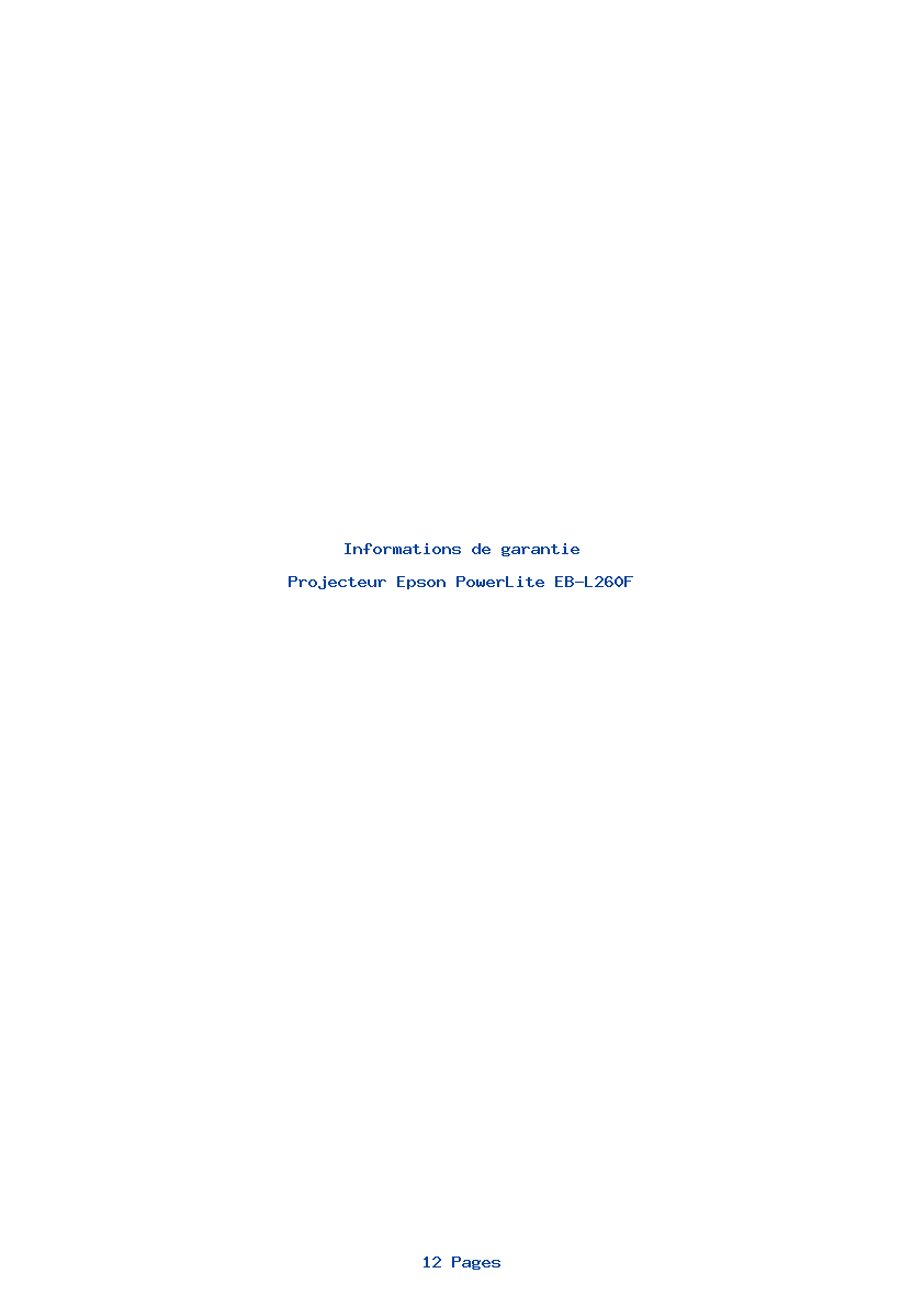 Page 1 de la notice Informations de garantie Epson PowerLite EB-L260F