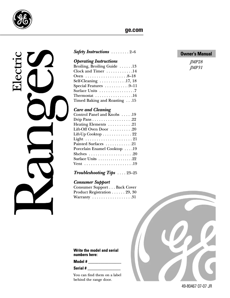 Page 1 of the manual User Manual GE JMP28BWAD