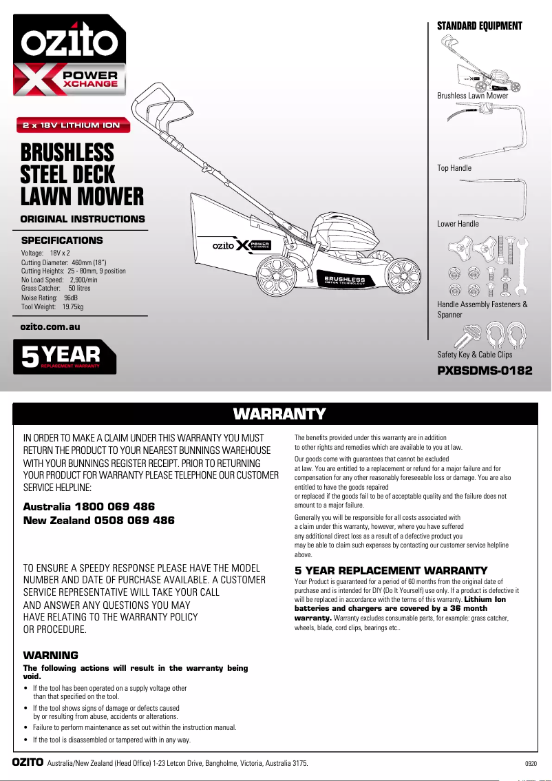 Page 1 de la notice Manuel utilisateur Ozito PXBSDMK-4182