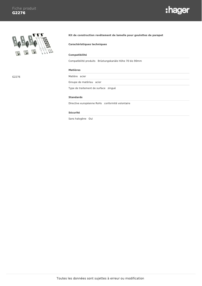 Page 1 de la notice Manuel utilisateur Hager G2276