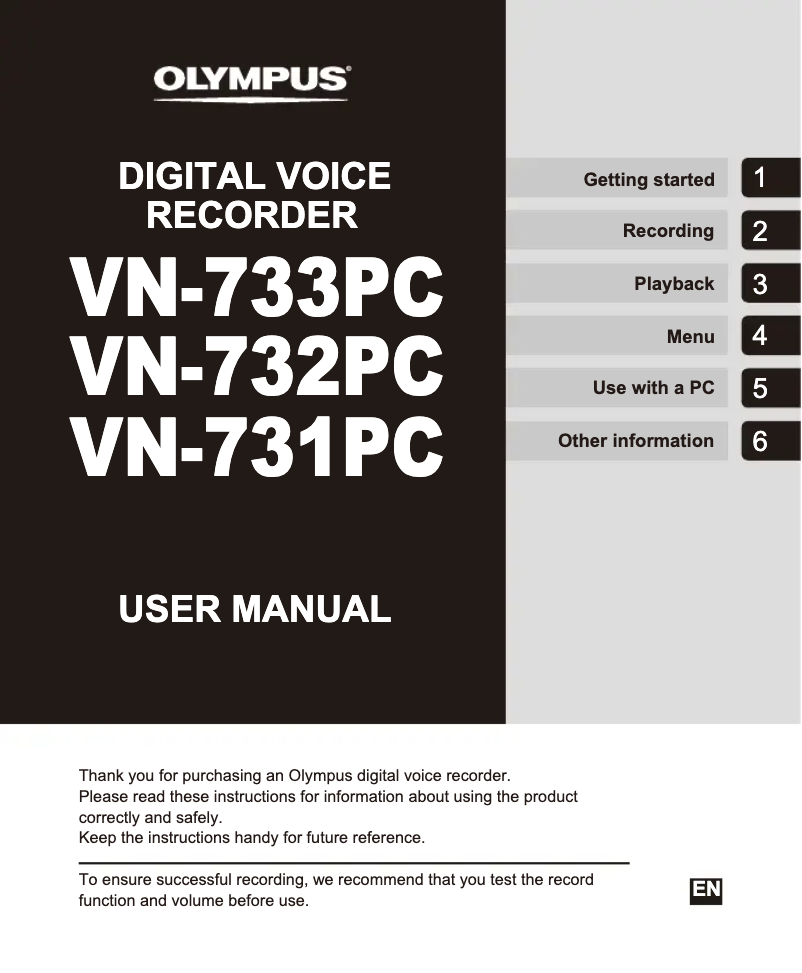 Page 1 de la notice Manuel utilisateur Olympus VN-731PC