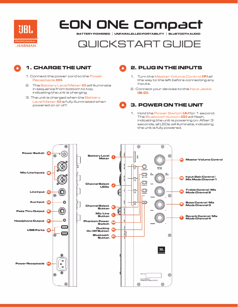 Page 1 de la notice Guide de démarrage rapide JBL EON ONE Compact