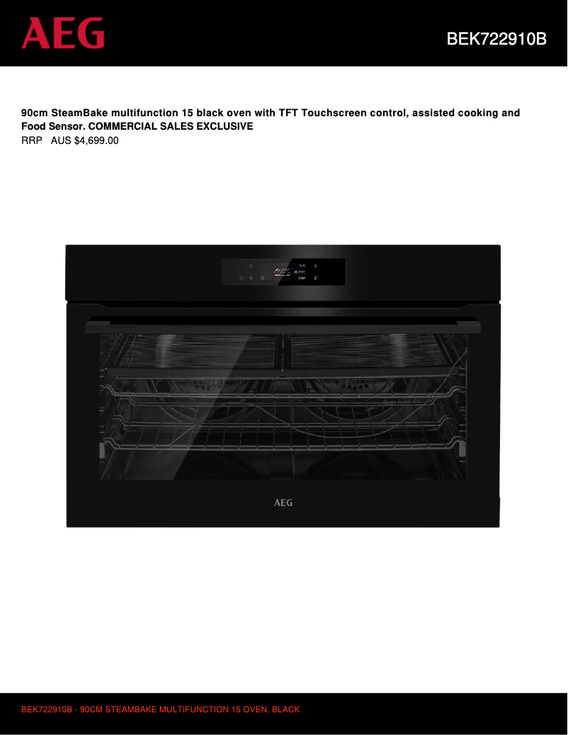 Page 1 de la notice Fiche technique AEG BEK722910B