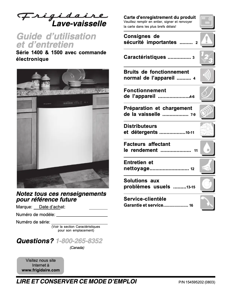 Page 1 de la notice Manuel utilisateur Frigidaire FDB520RHC