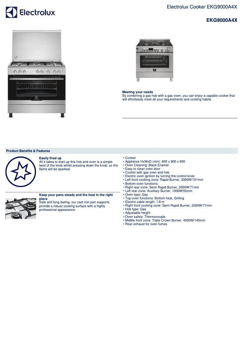 Página 1 del manual Ficha técnica Electrolux EKG9000A4X