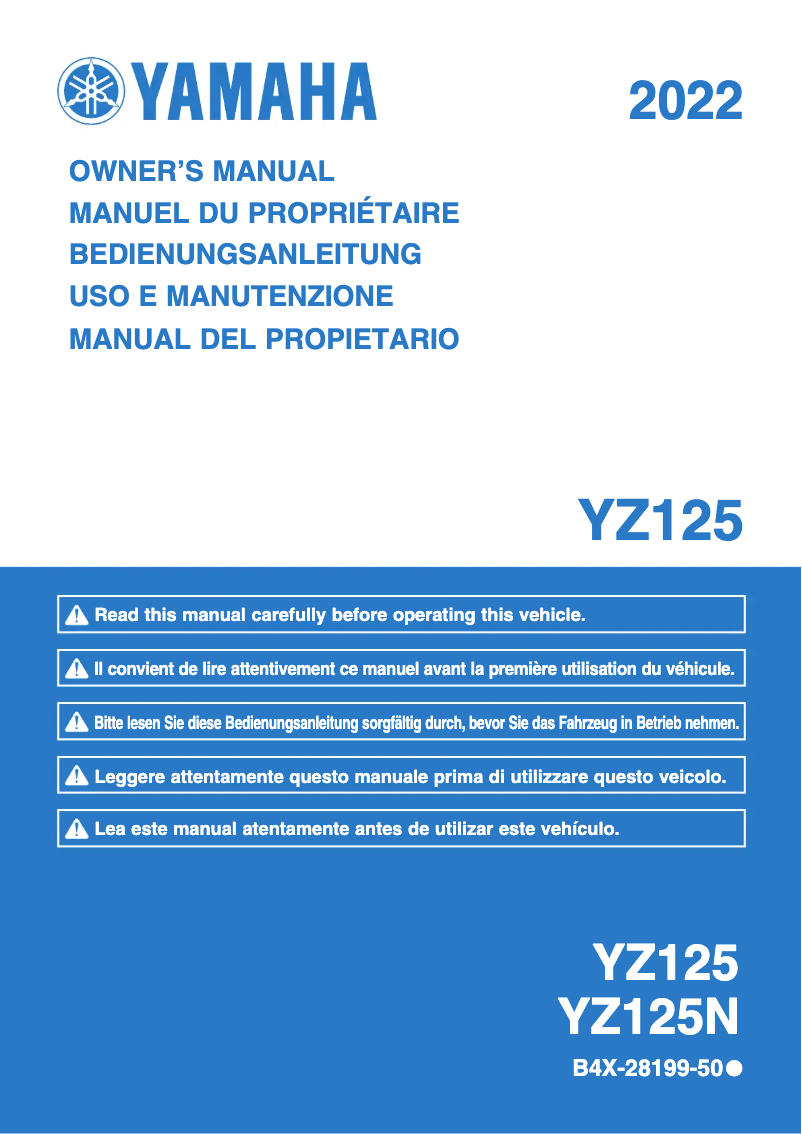 Page 1 de la notice Manuel utilisateur Yamaha YZ125 (2022)
