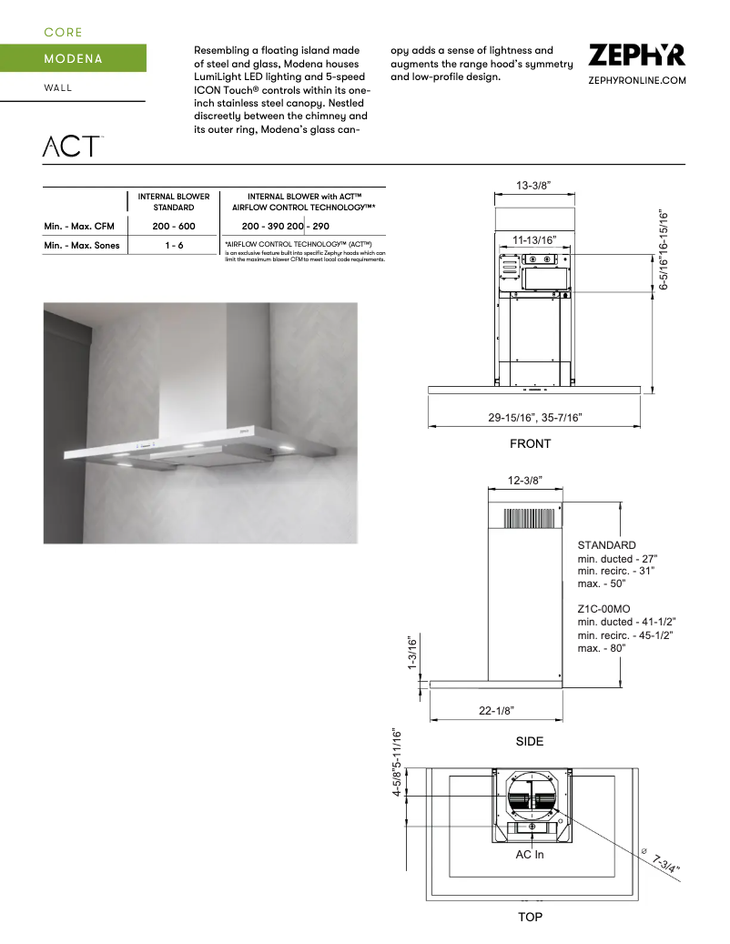 Página 1 del manual Ficha técnica Zephyr Modena ZMO-M90BS