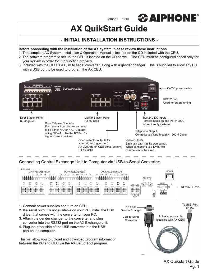 Page 1 of the manual User Manual Aiphone AX-DV