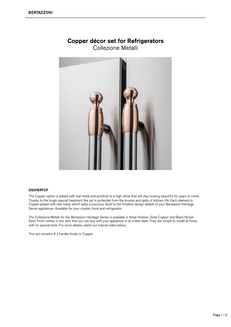 Page 1 de la notice Manuel utilisateur Bertazzoni DS2HERTCP