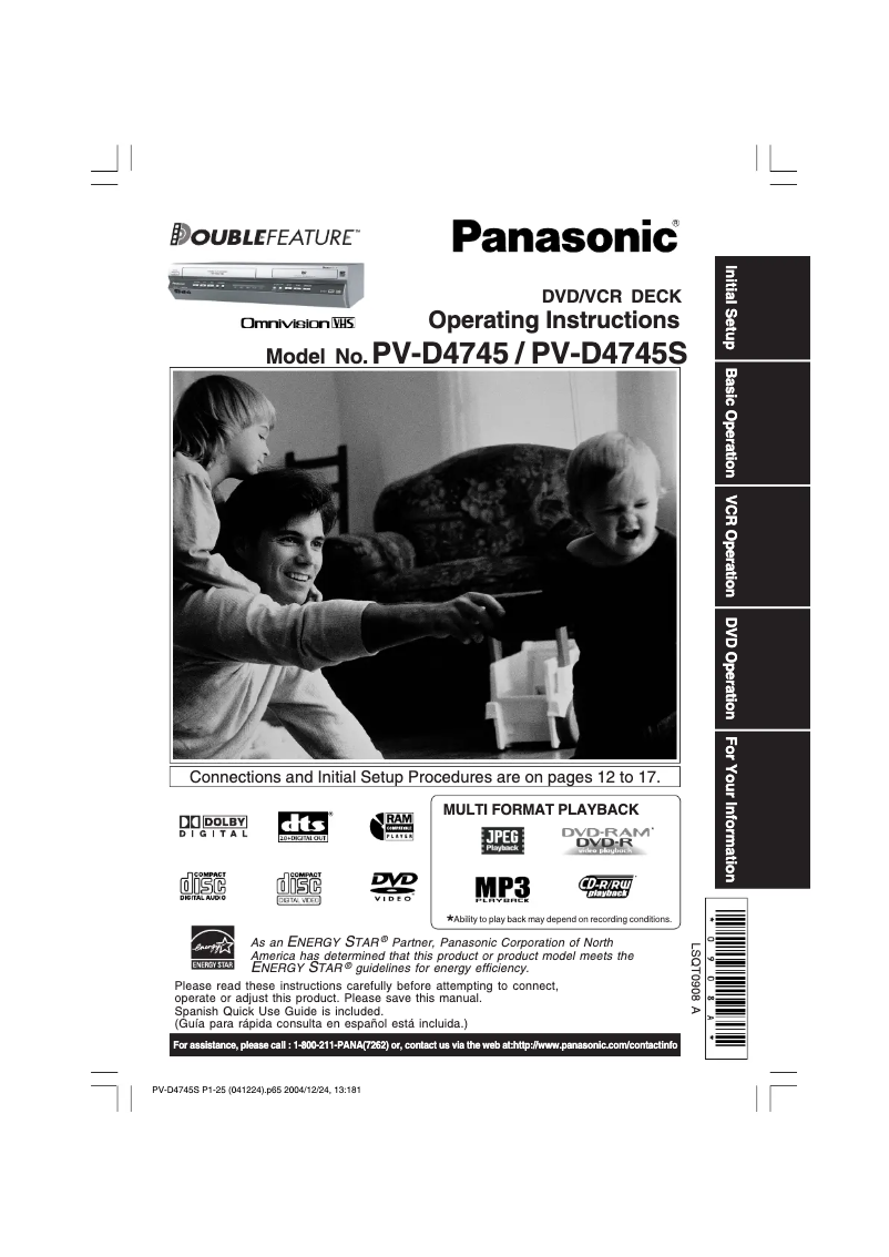 Page 1 de la notice Manuel utilisateur Panasonic PV-D4745S