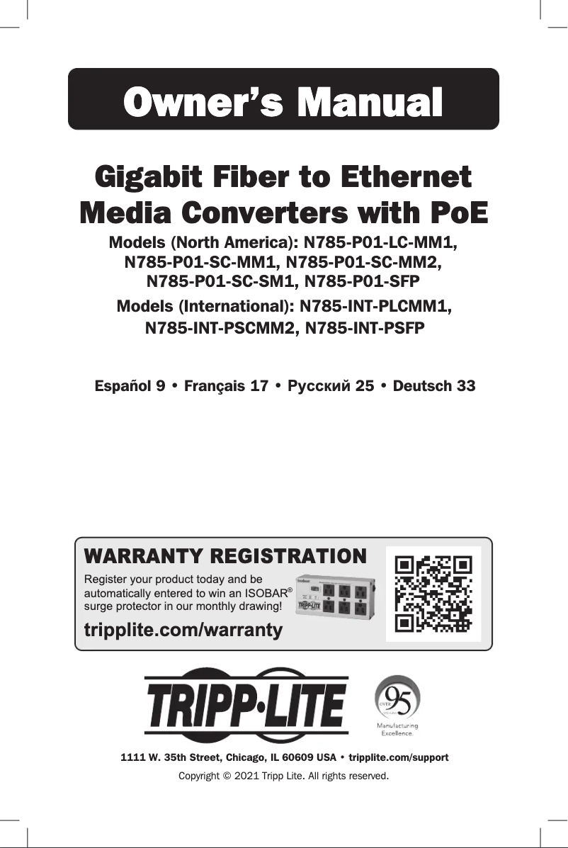 Page 1 de la notice Manuel utilisateur Tripp Lite N785-INT-PLCMM1
