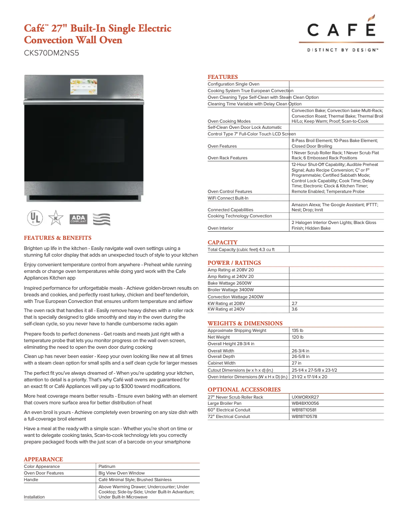 Page n°1 - Fiche technique GE CKS70DM2NS5