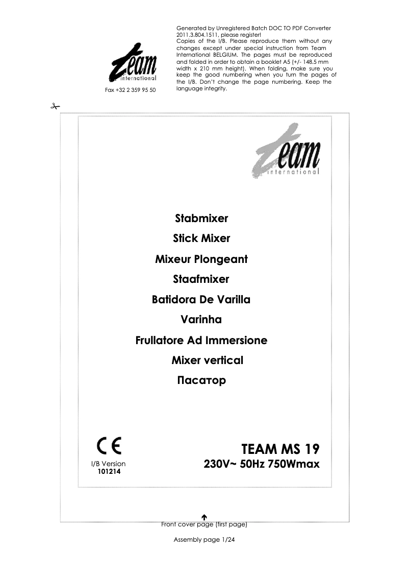 Page 1 de la notice Manuel utilisateur Team MS 19