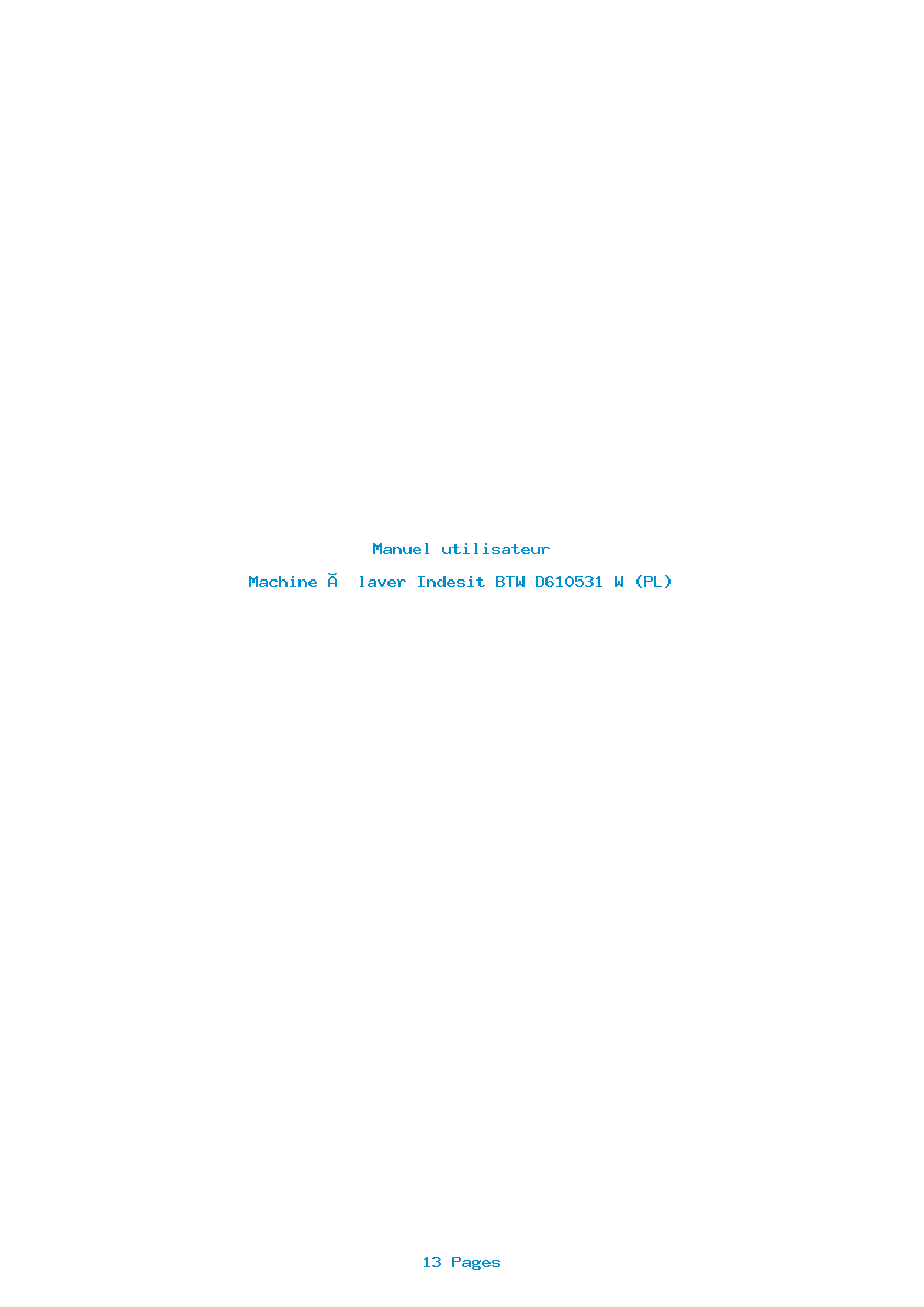 Page 1 de la notice Manuel utilisateur Indesit BTW D610531 W (PL)