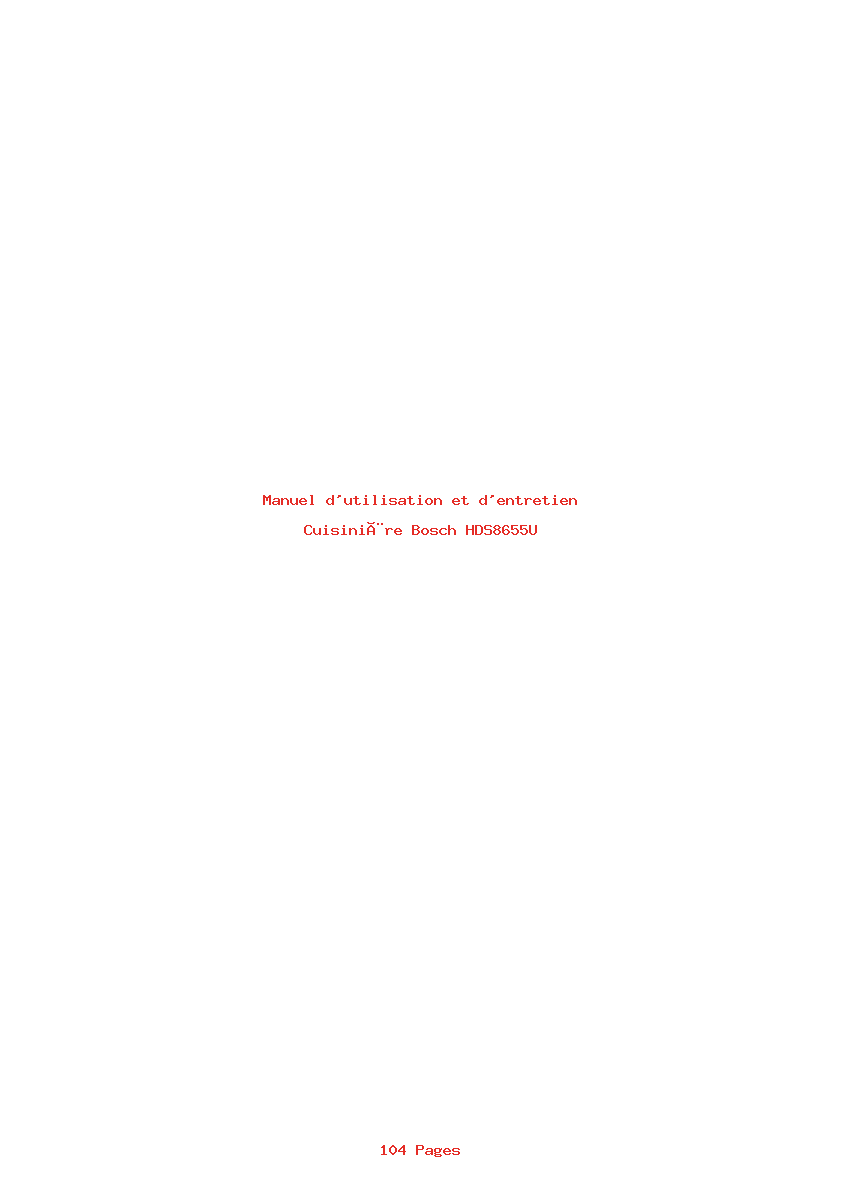 Page 1 de la notice Manuel d'utilisation et d'entretien Bosch HDS8655U