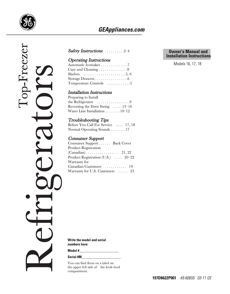 Page 1 of the manual Installation Guide GE GTH17DBCWW