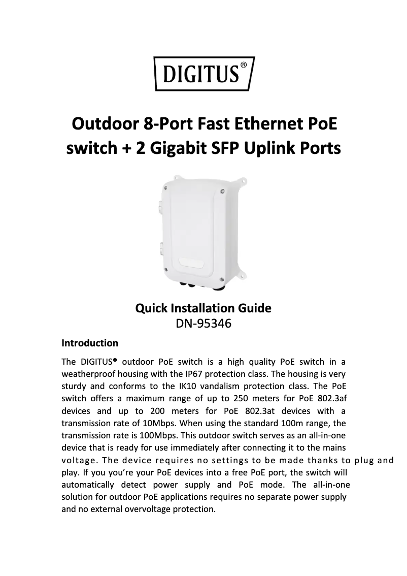 Page 1 de la notice Manuel utilisateur Digitus DN-95346