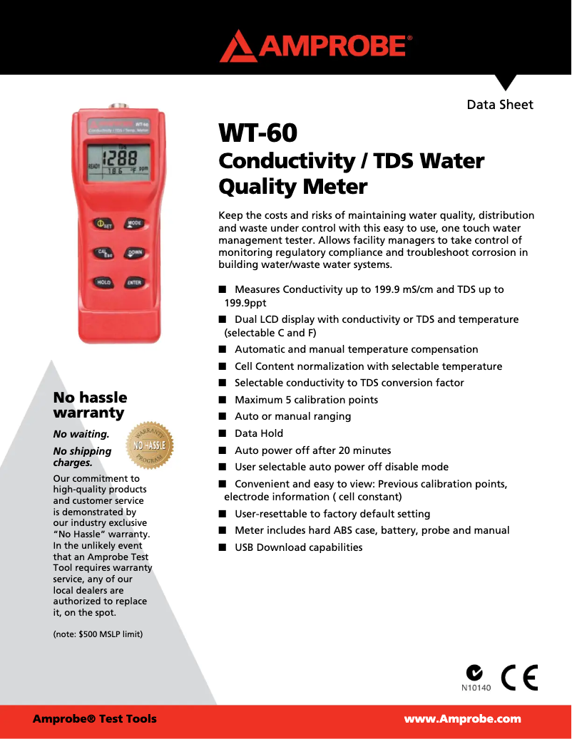Page 1 de la notice Fiche technique Amprobe WT-60