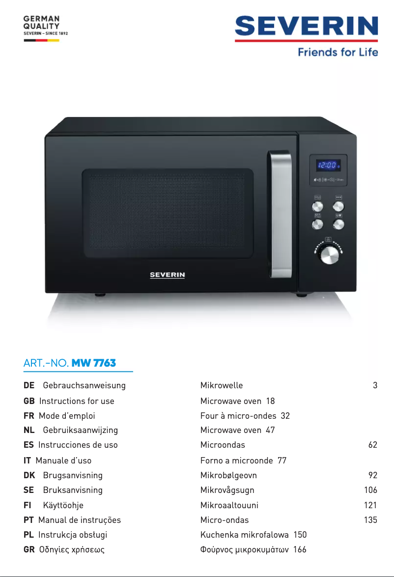 Page 1 de la notice Fiche technique Severin MW 7763