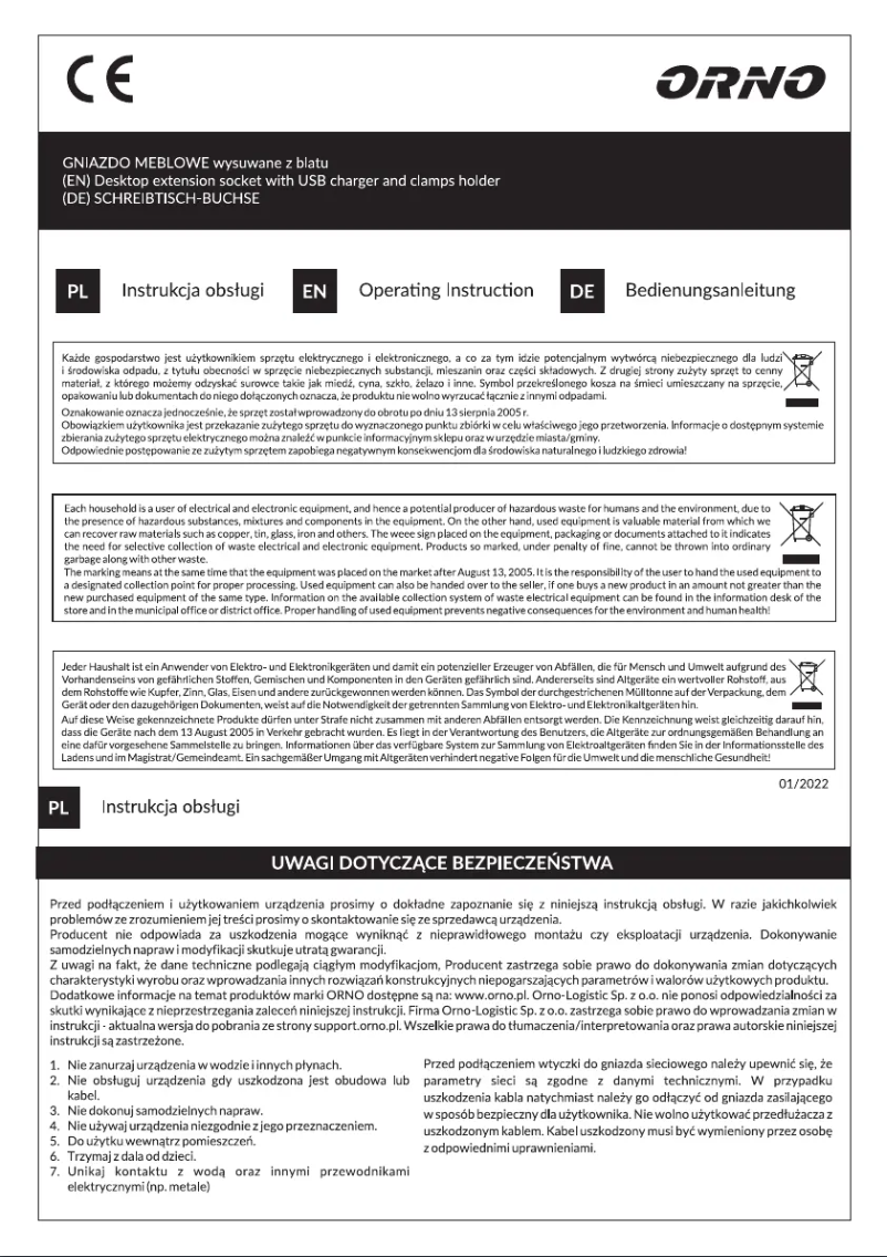 Page 1 de la notice Manuel utilisateur ORNO OR-AE-1348