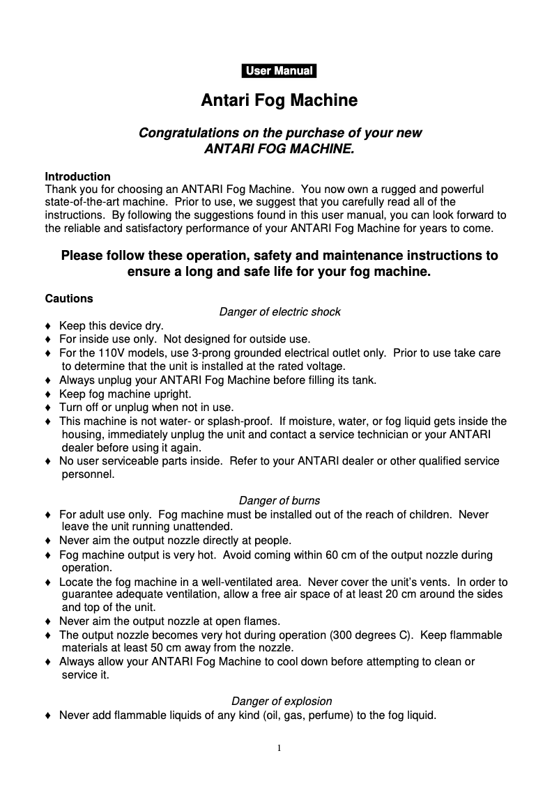 Page 1 de la notice Manuel utilisateur Antari F-80