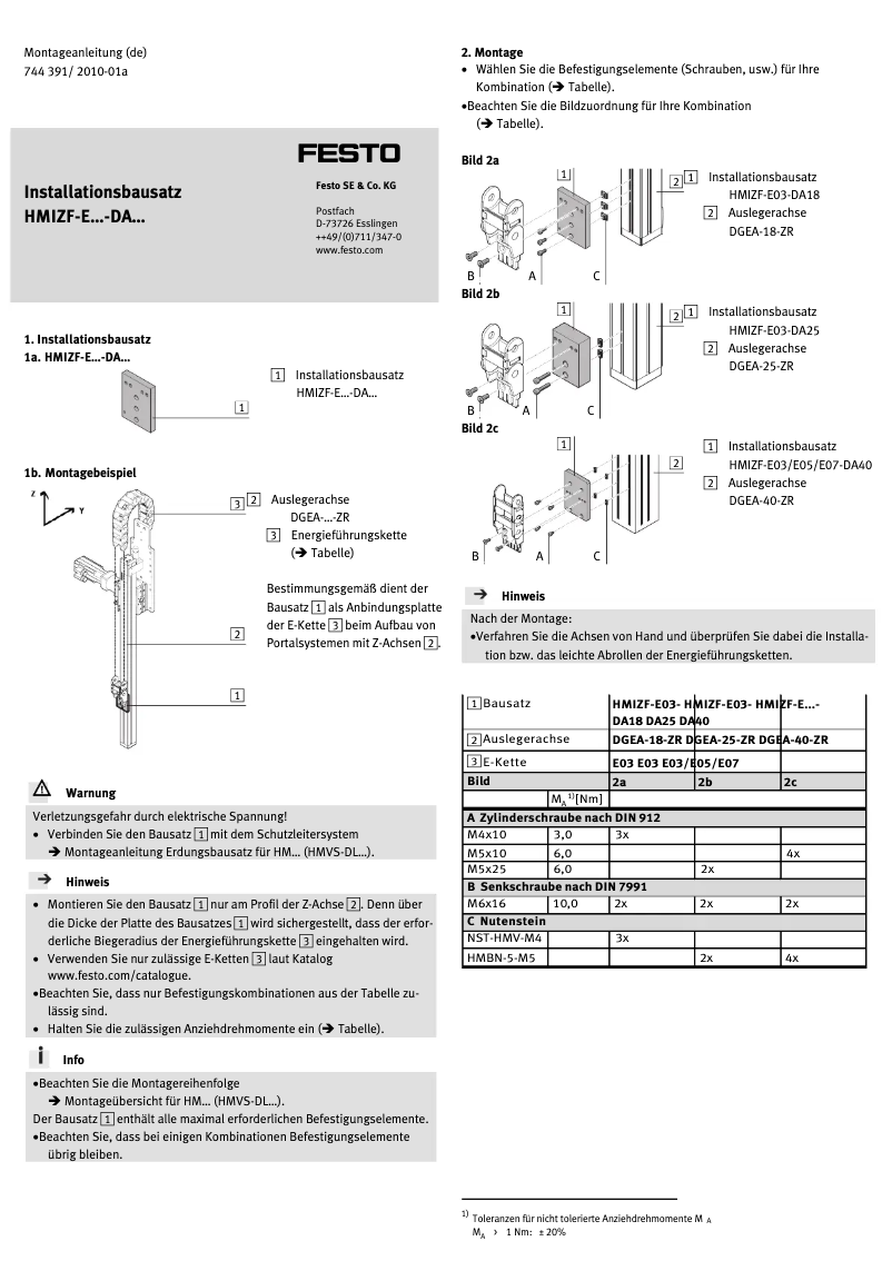Page 1 de la notice Manuel utilisateur Festo HMIZF-E03/E05/E07-DA40