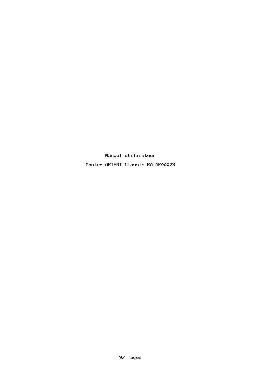 Page 1 de la notice Manuel utilisateur ORIENT Classic RA-AK0002S