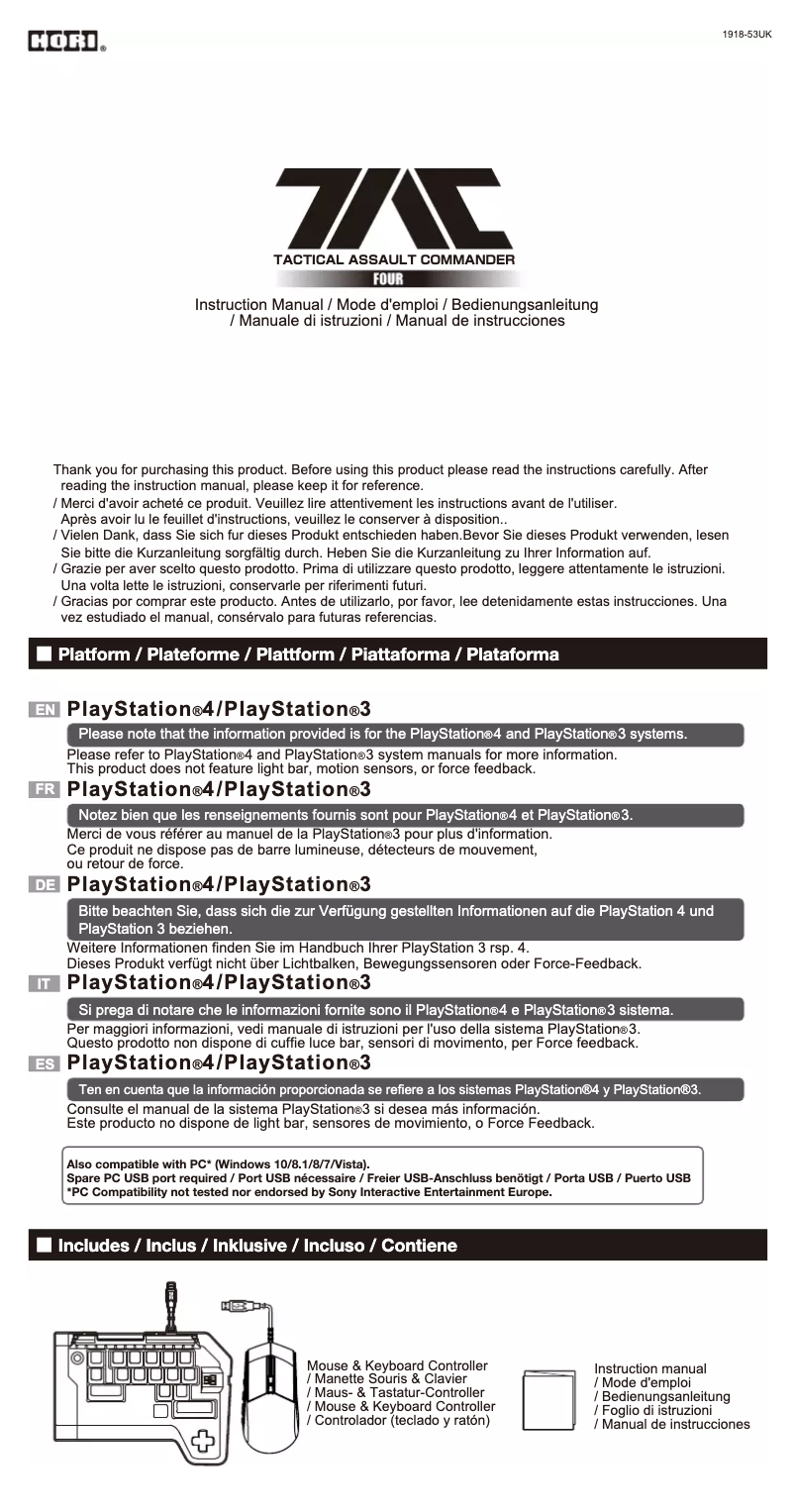 Page 1 de la notice Manuel utilisateur Hori TAC Four