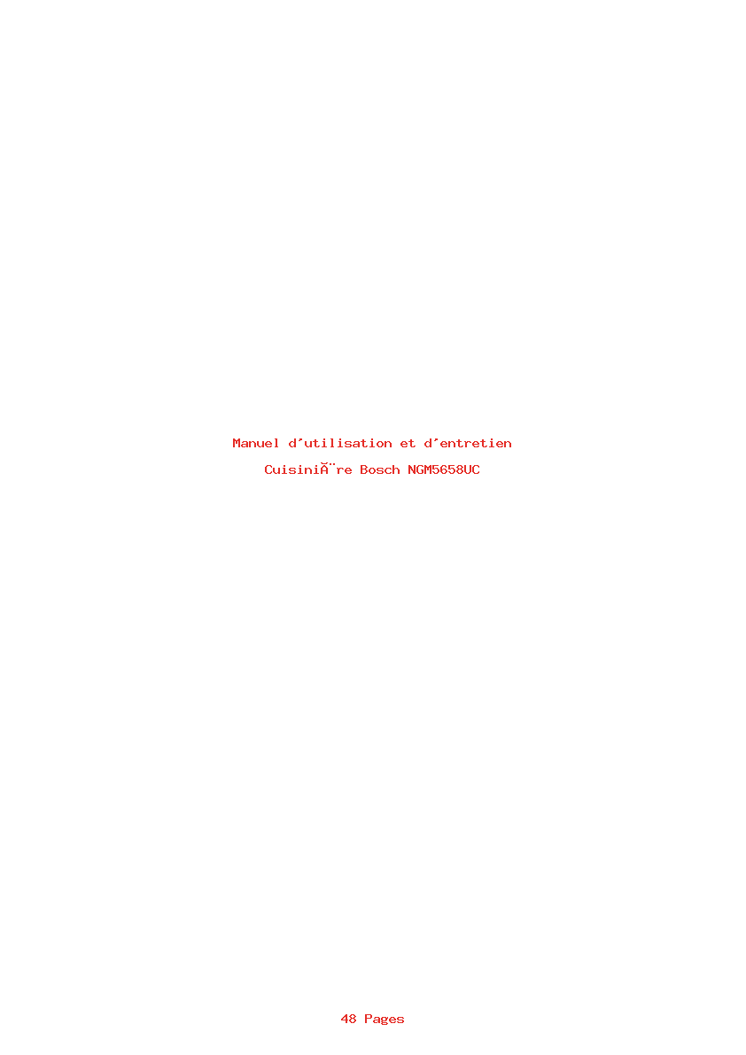 Page 1 de la notice Manuel d'utilisation et d'entretien Bosch NGM5658UC