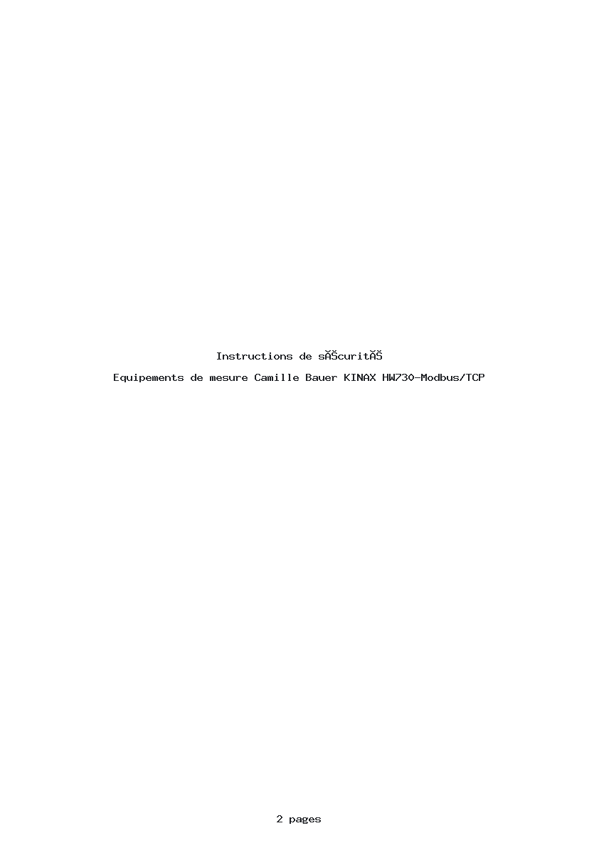 Image de la première page du manuel de l'appareil KINAX HW730-Modbus/TCP