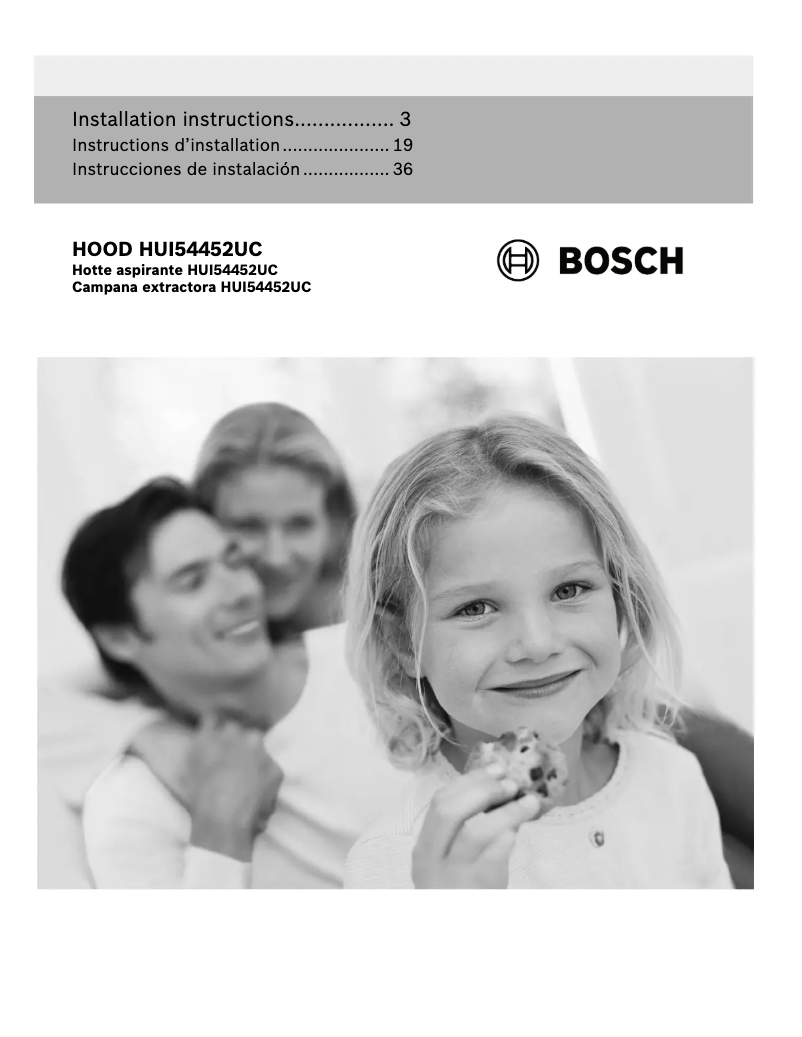 Page 1 of the manual Installation Guide Bosch HUI54452UC