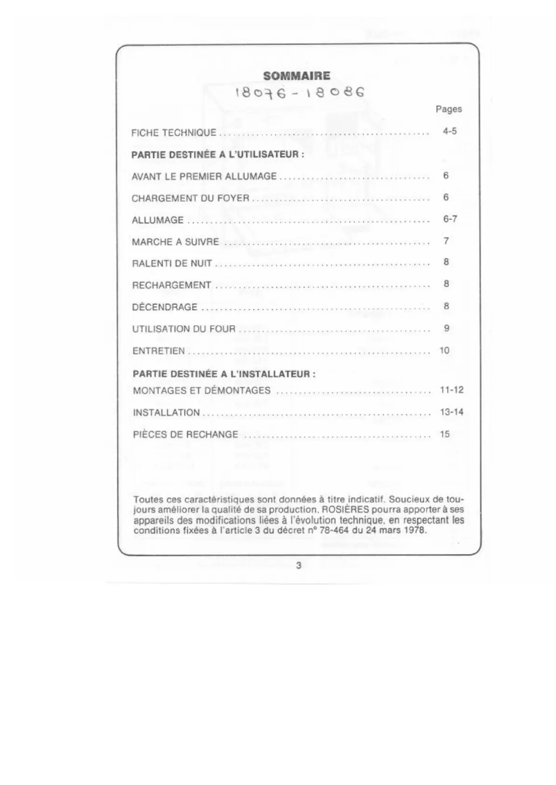 Page 1 de la notice Manuel utilisateur Rosieres 18076