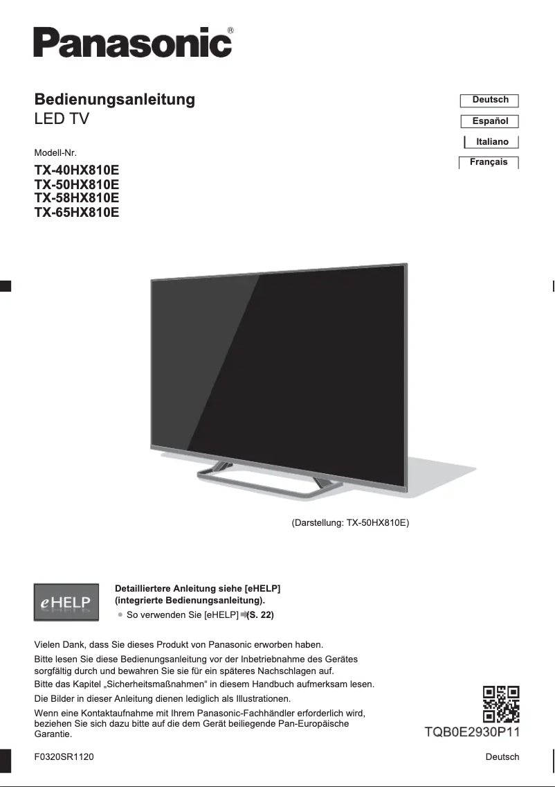 Page 1 de la notice Guide de démarrage rapide Panasonic TX-58HX810E