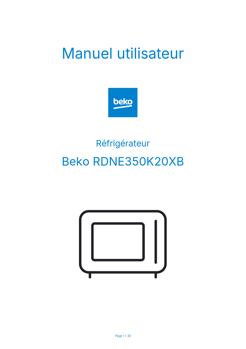 Page 1 de la notice Manuel utilisateur Beko RDNE350K20XB