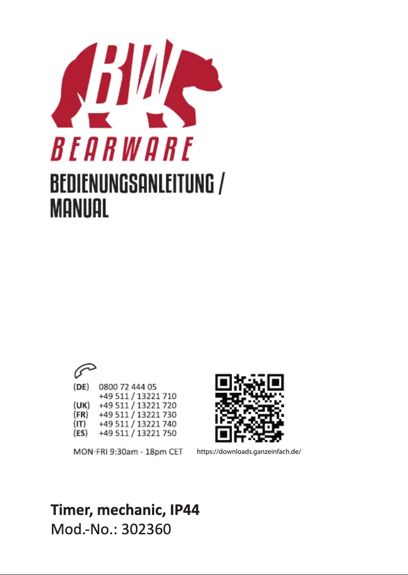 Page 1 de la notice Manuel utilisateur Bearware 302360