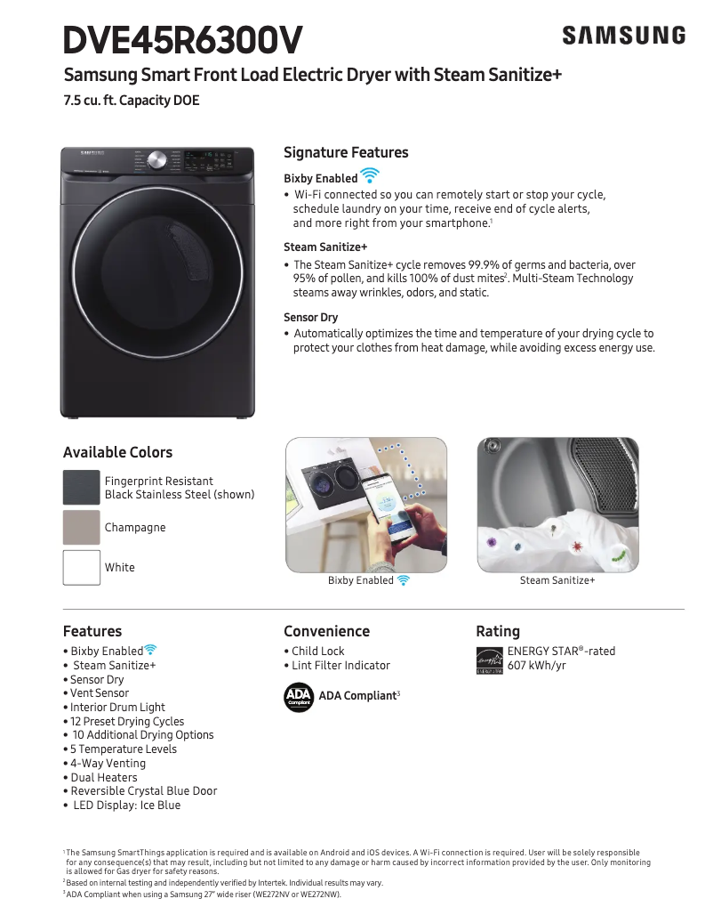 Página 1 del manual Ficha técnica Samsung DVE45R6300C