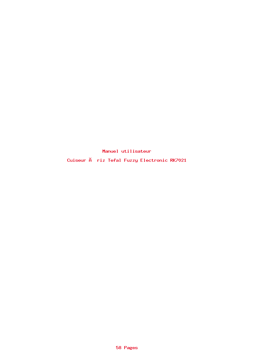 Page 1 de la notice Manuel utilisateur Tefal Fuzzy Electronic RK7021