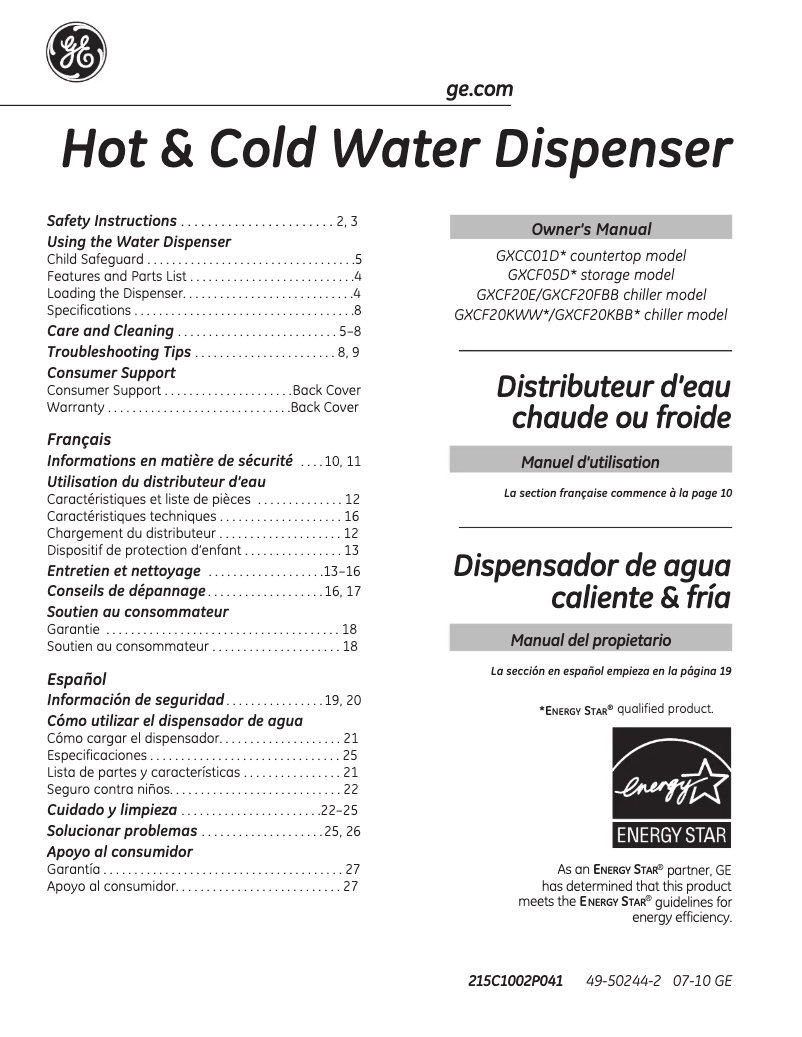 Page 1 of the manual User Manual GE GXCF20KWW