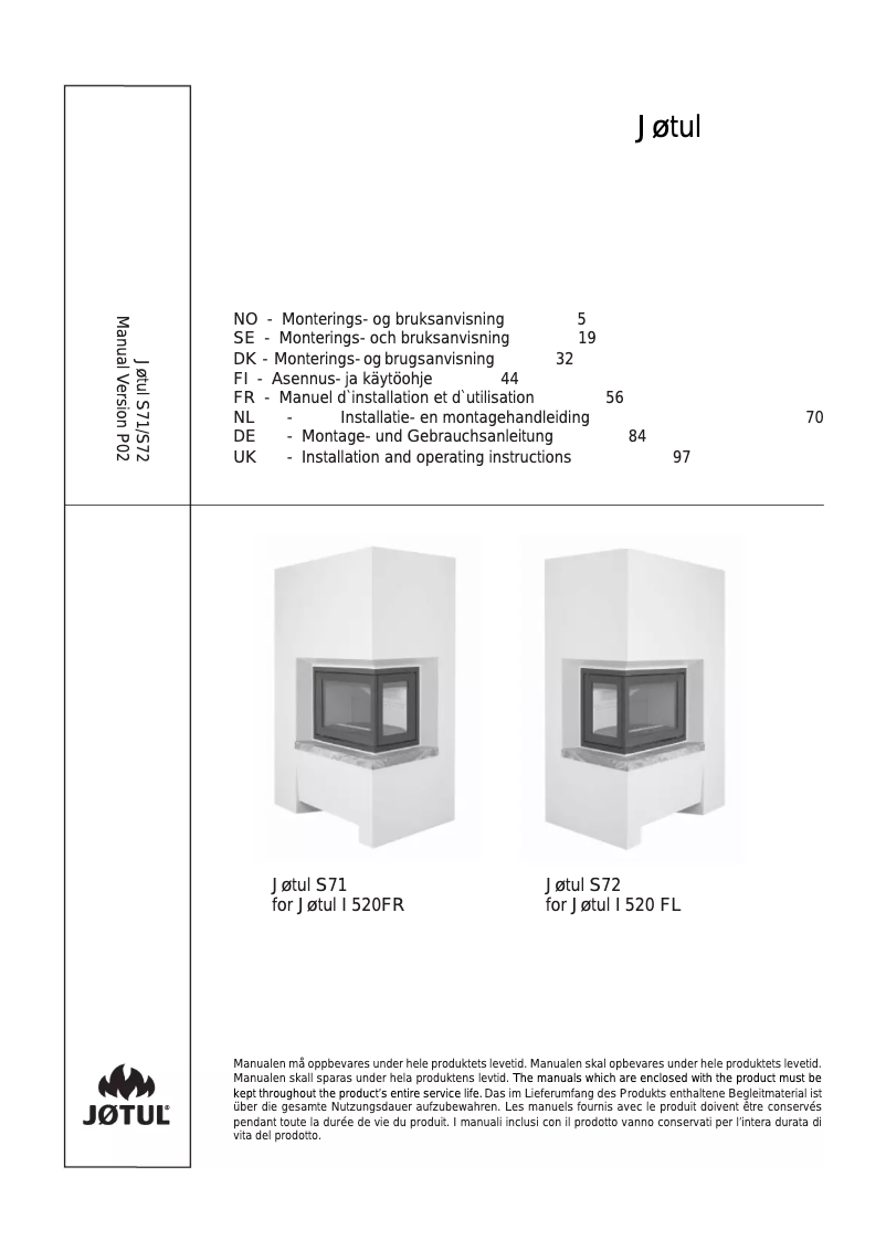 Page 1 de la notice Manuel utilisateur Jøtul S71