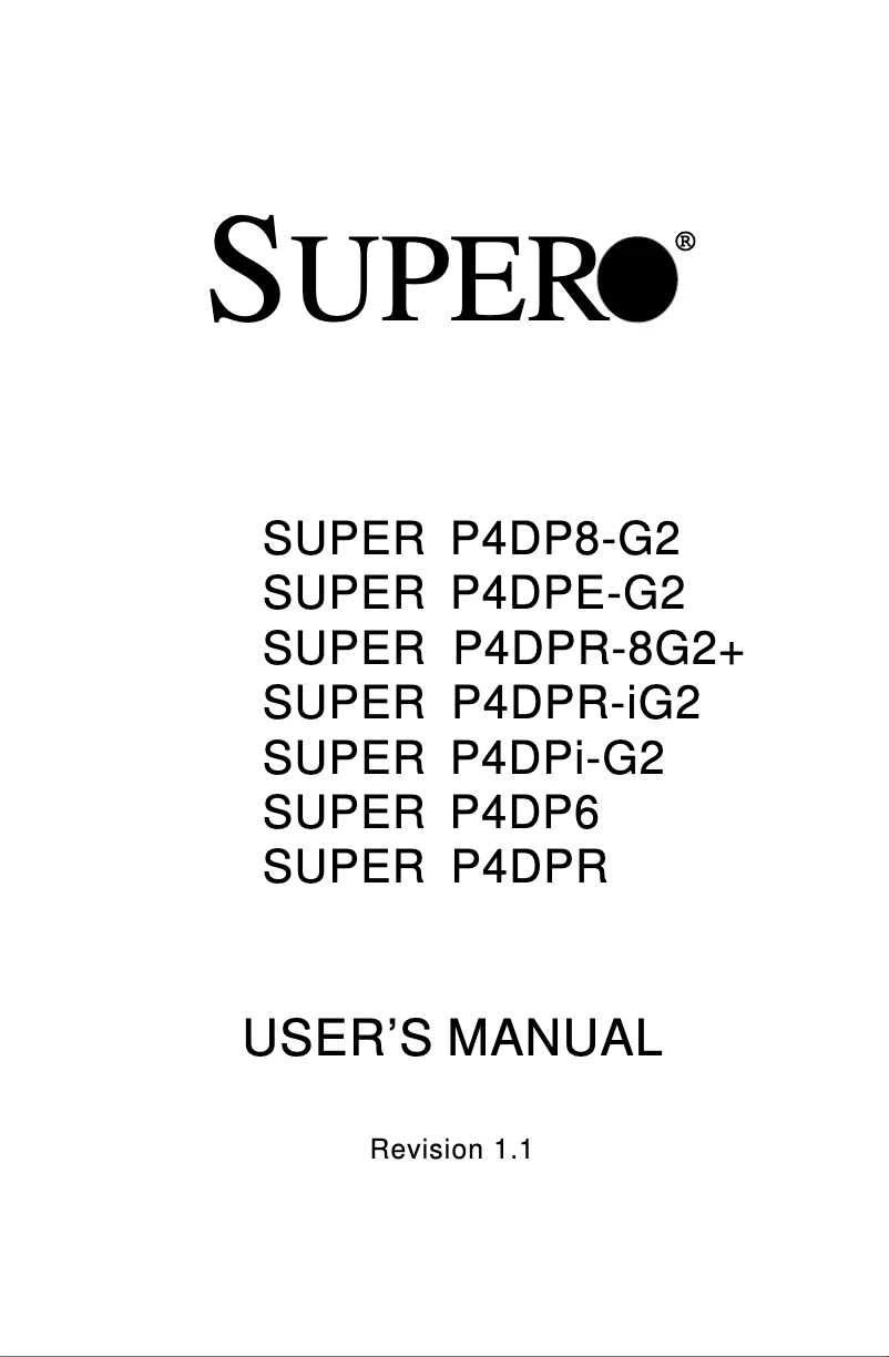 Page 1 de la notice Manuel utilisateur Supermicro P4DPi-G2